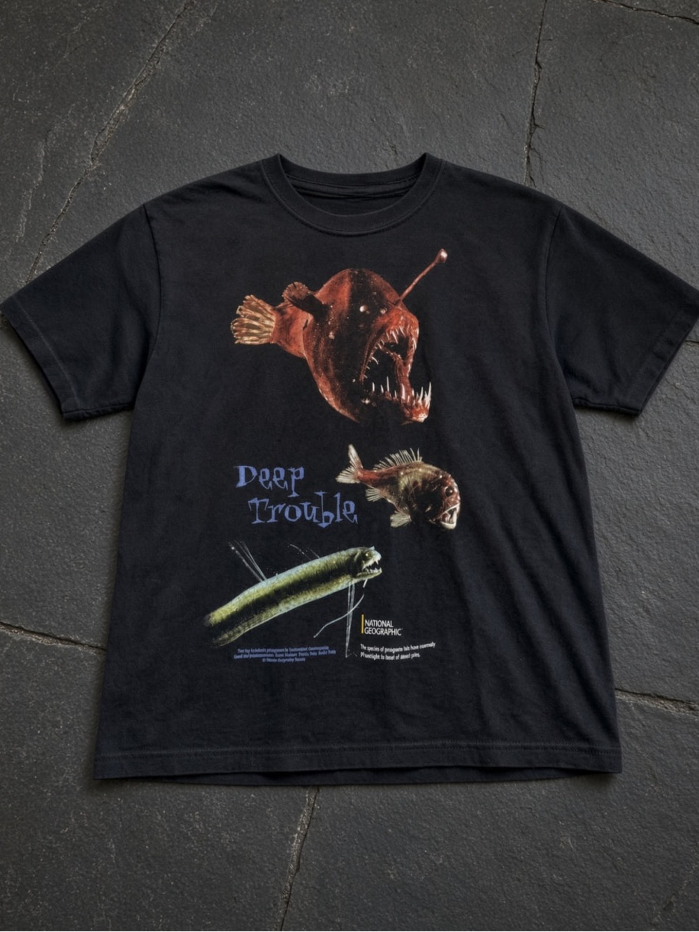 Gildan Black Graphic Tee with Deep-Sea Fish Print